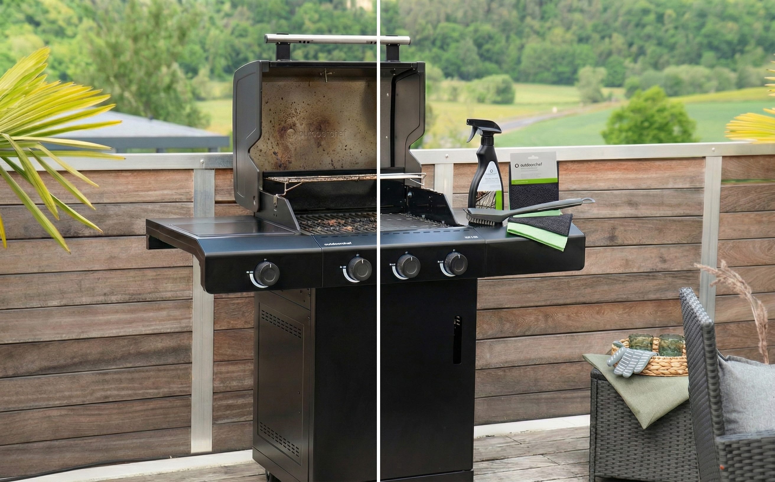 Outdoorchef Gasgrill C-335 im Vorher-Nachher-Vergleich: Gasgrill startklar machen und Frühjahrsputz nach dem Winter.