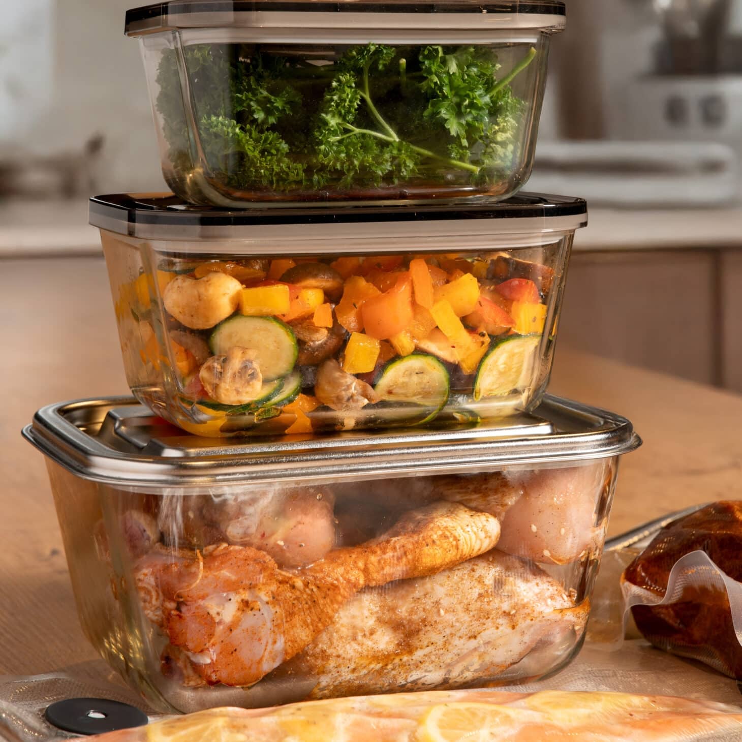 EASY BBQ VAC Glasbehälter Aufbewahrungsboxen mit Deckel zum Meal Prep