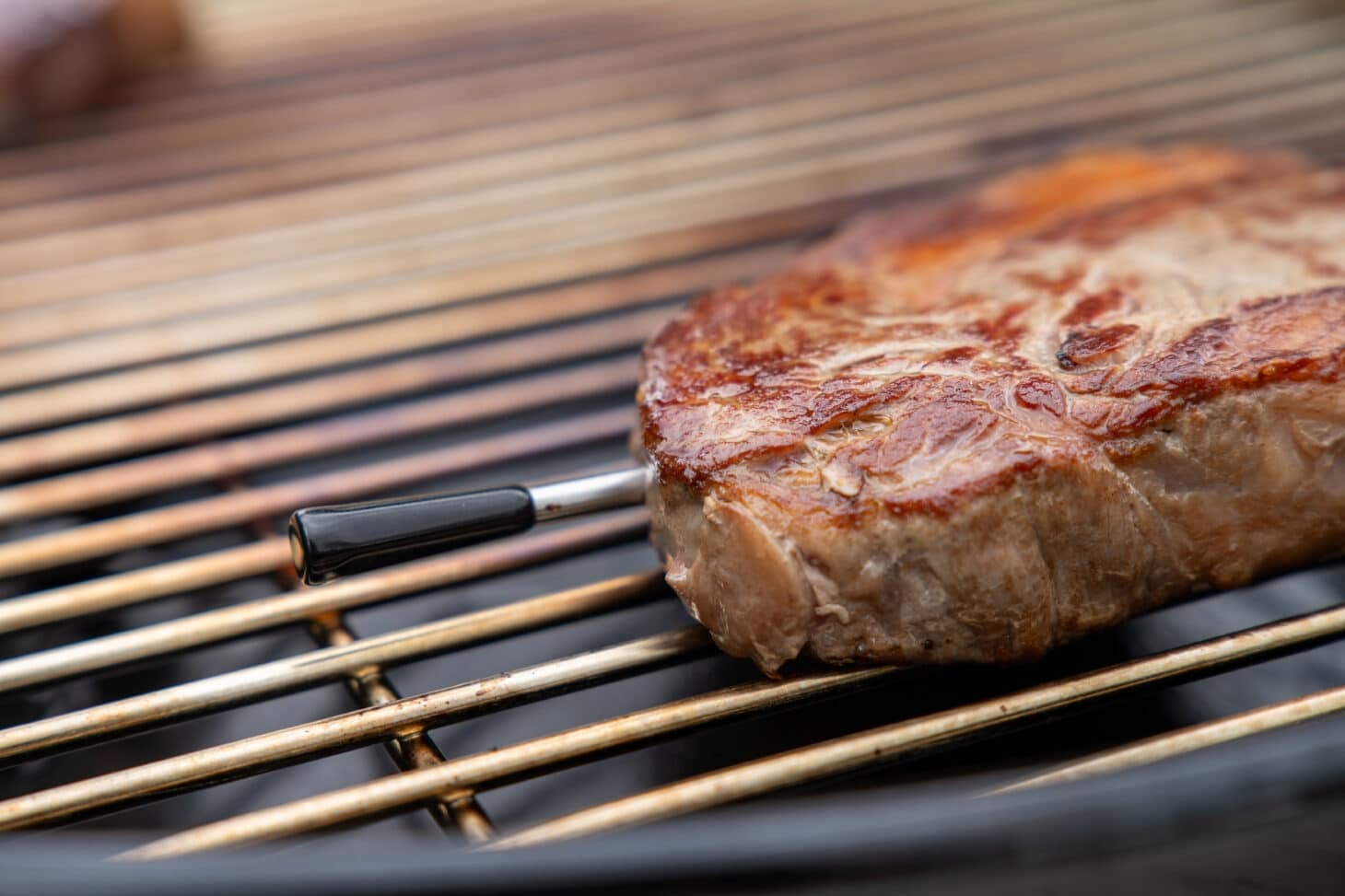 Outdoorchef Easy Check im Steak auf dem Grillrost zur präzisen Kerntemperaturmessung